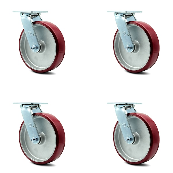 Service Caster 8 Inch Poly on Aluminum Swivel Caster Set with Ball Bearing and Swivel Lock SCC SCC-30CS820-PAB-BSL-4 - main